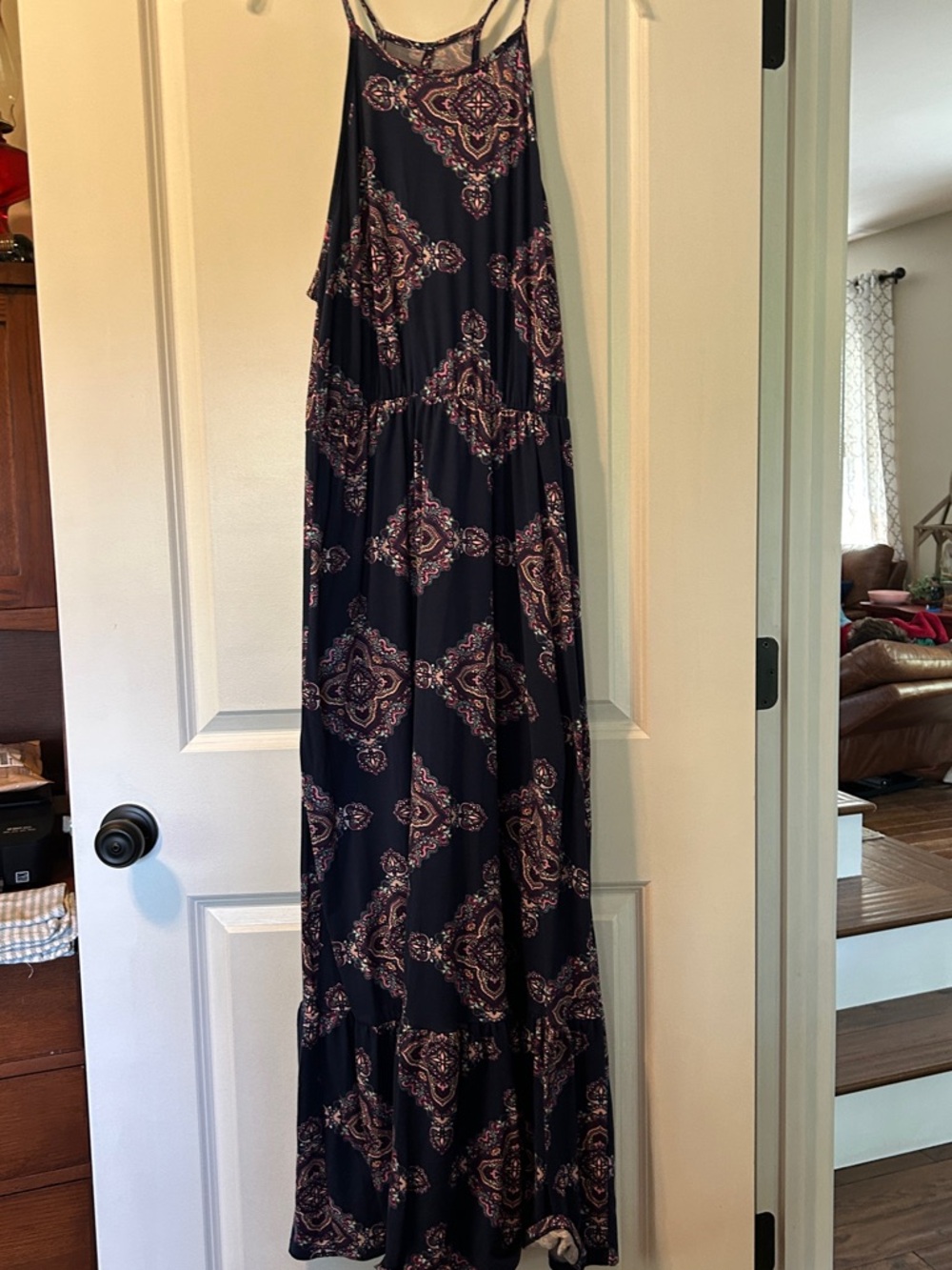 Navy Blue Printed Maxi Sundress